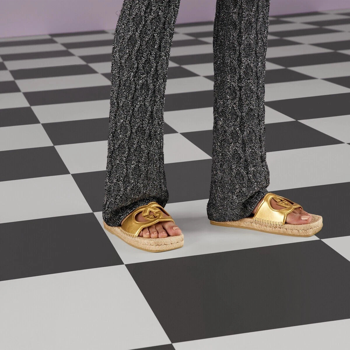 NIB GUCCI Interlocking GG Cut Out Espadrille Sandals 725830 Sz 39.5G US 9.5 $660