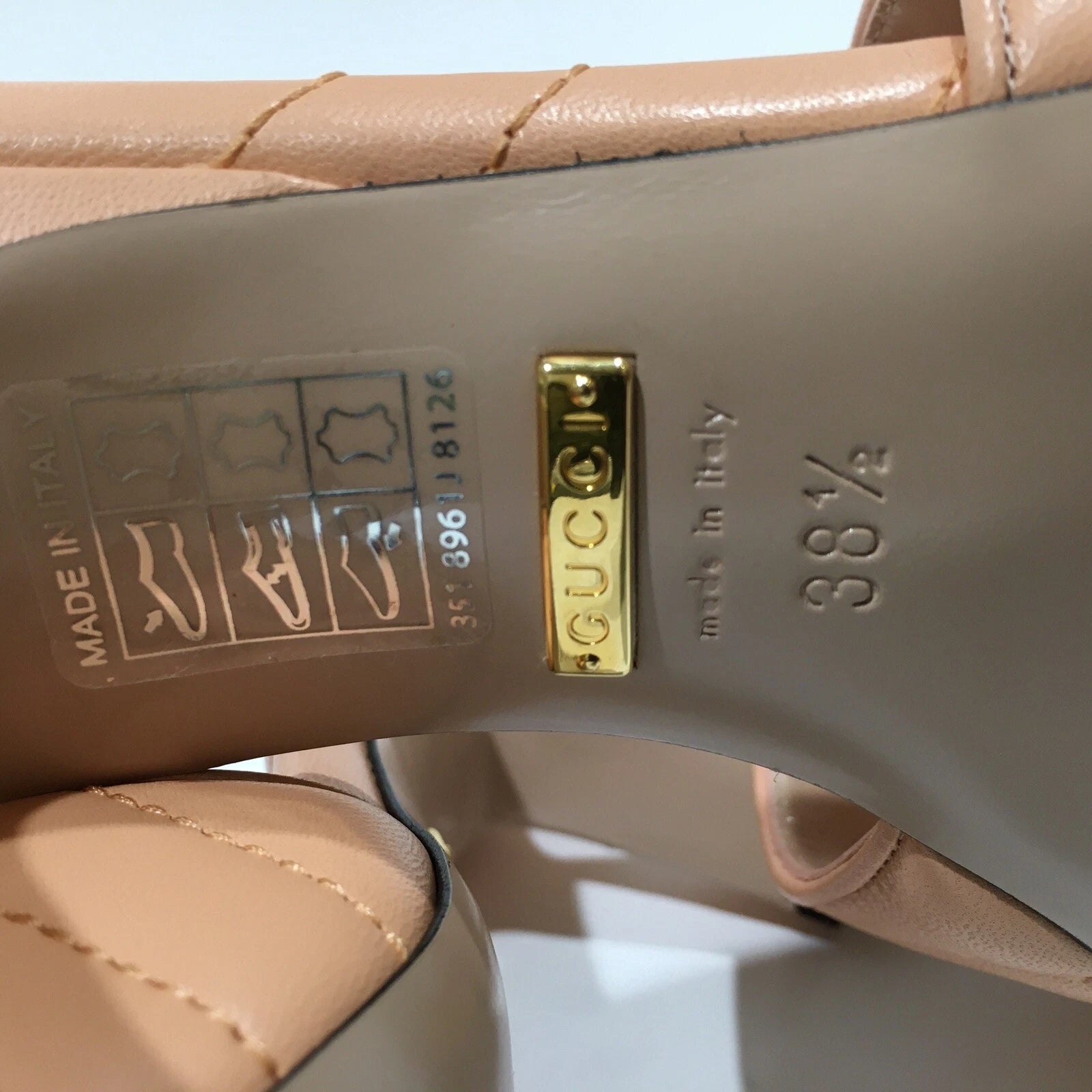 GUCCI GG MARMONT QUILTED LEATHER MULE SANDAL -PEACH -US 8.5 -NEW