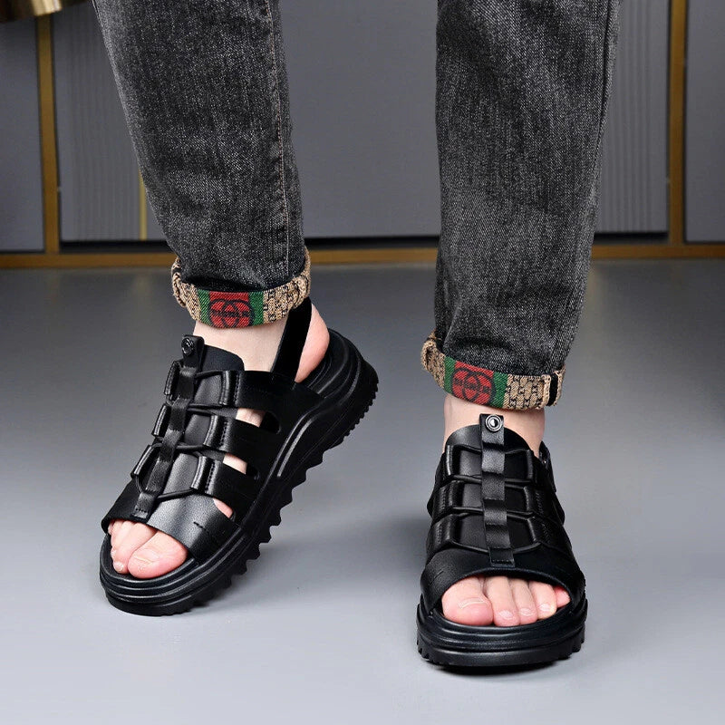 Men's Roman Sandals Leather Flat Open Toe Shoes Beach Summer Outdoor Casual 2025