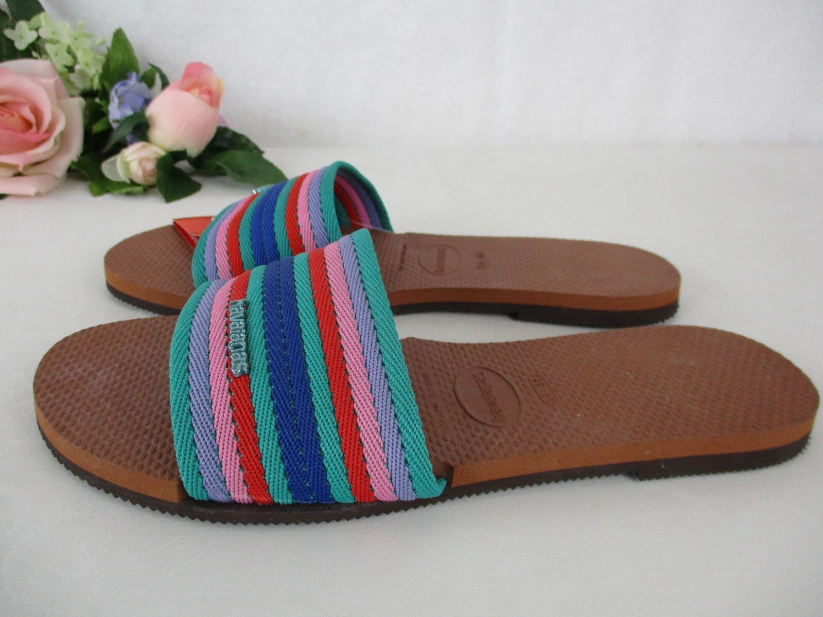 NWT Havaianas You Malta Slide Sandals in Multicolor Stripe size 7/8