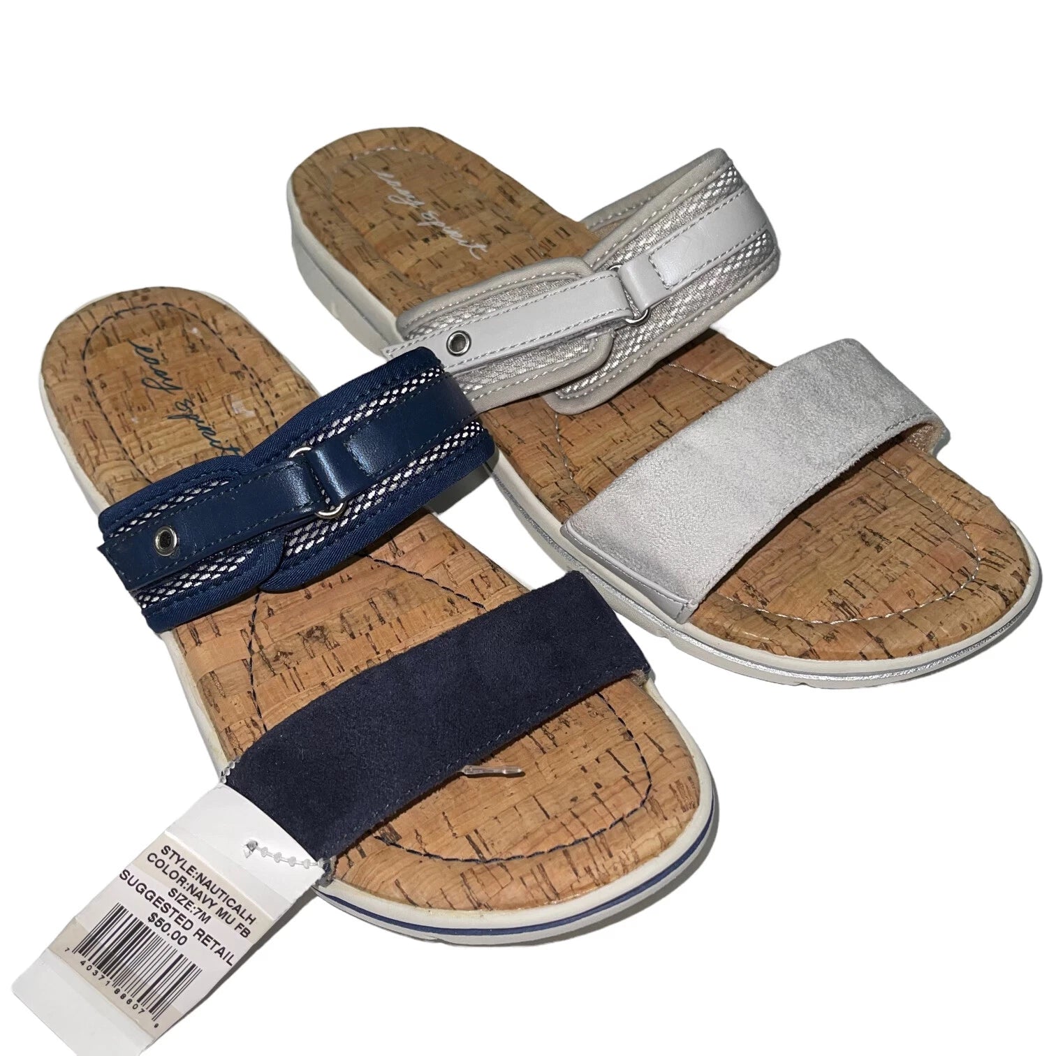 Easy Spirit Sandals Blue or  Silver Slides Cork Adjustable Lightweight Nautical