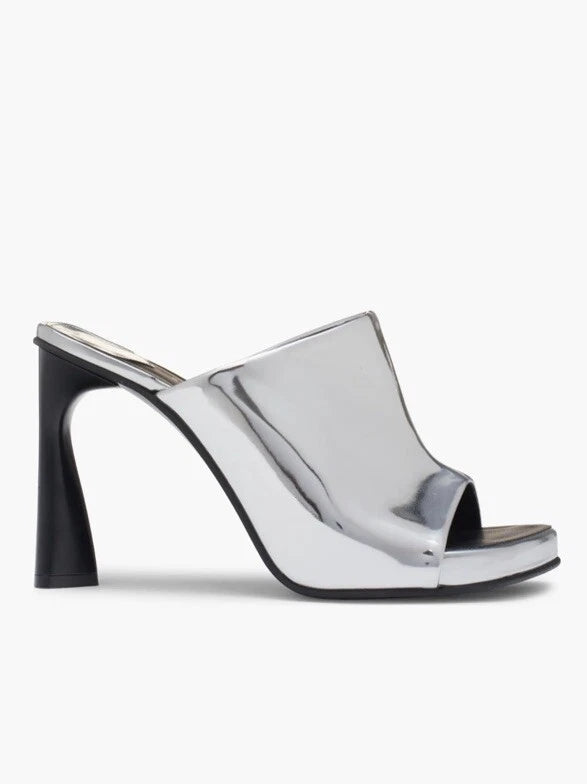 Stella Mccartney Ladies Silver Metallic Elsa Mirror Slide Sandals Mules, 39, 9
