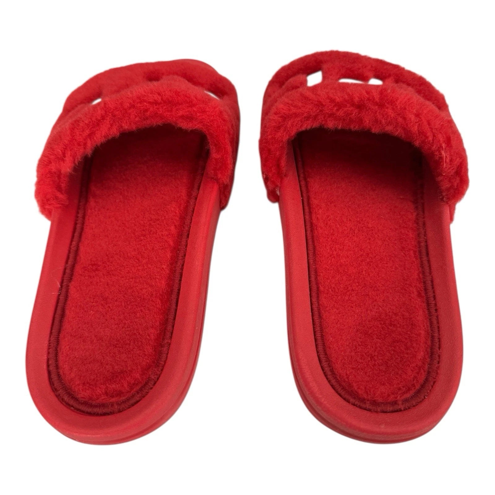 APL Women’s Shearling Furry Slide Sandals in Red/Silver Size 10
