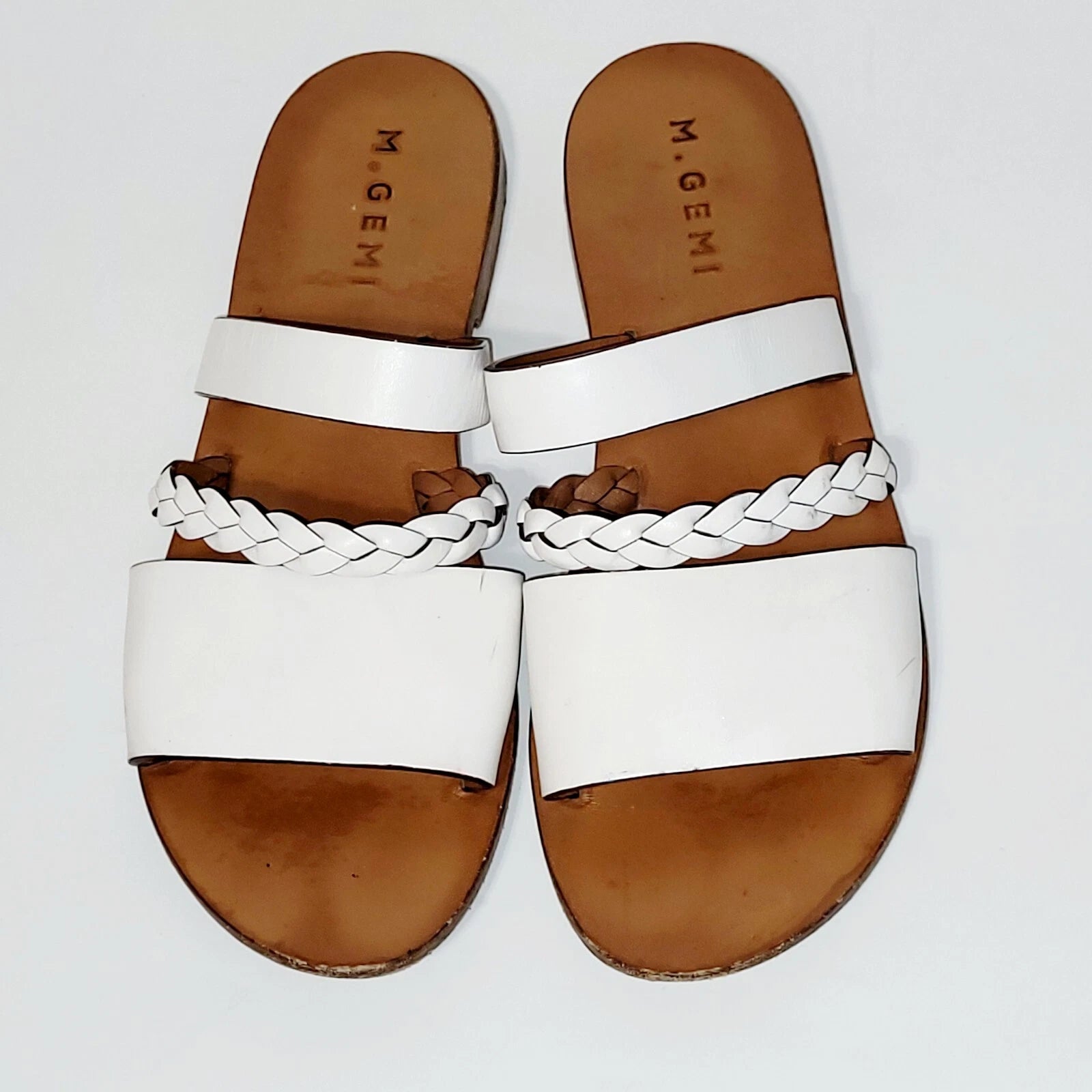 M. Gemi White Leather Flat Braided Strappy Slide Flat Sandals Wms 39EU  8.5-9 US