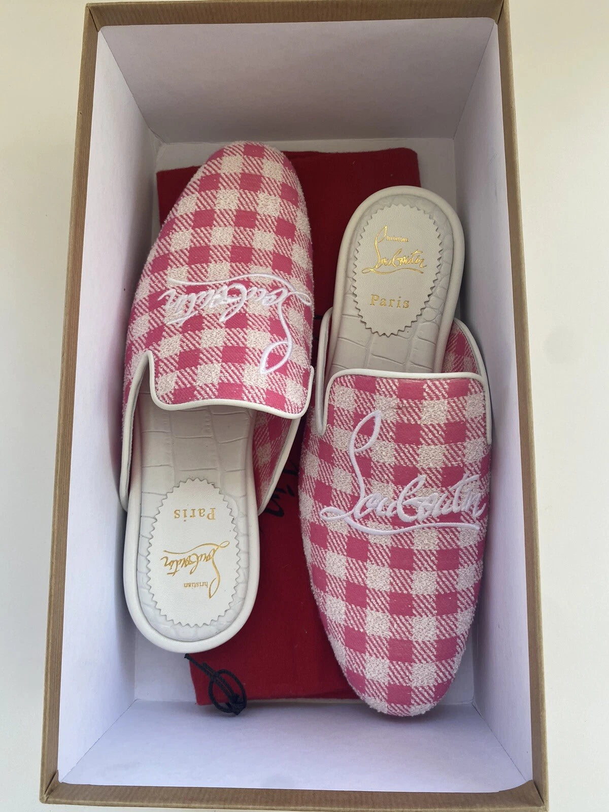 Christian Louboutin NAVY COOLITO Check Mules Slippers Slides Sandals  38.5 $750