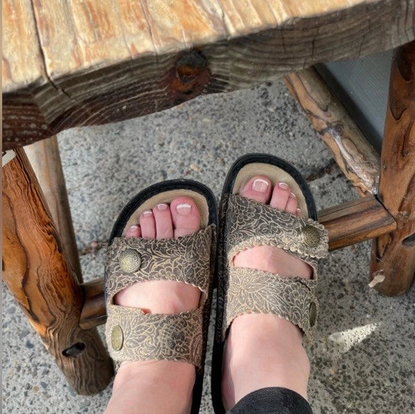 Algeria Leather Adjustable Slide Sandal Sandra Freedom Rock Comfort Brown Size 9