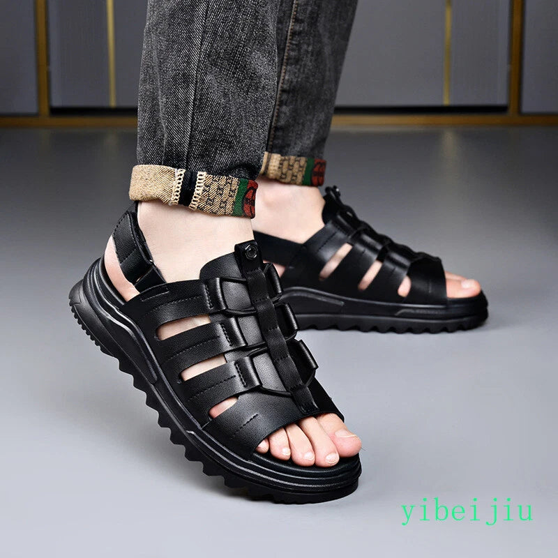 Men's Roman Sandals Leather Flat Open Toe Shoes Beach Summer Outdoor Casual 2025