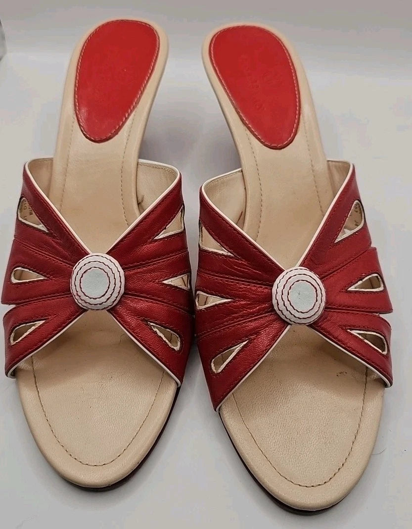 Cole Haan Stunning Leather Kitten Wedge Slides 8.5AA Party Holiday #210