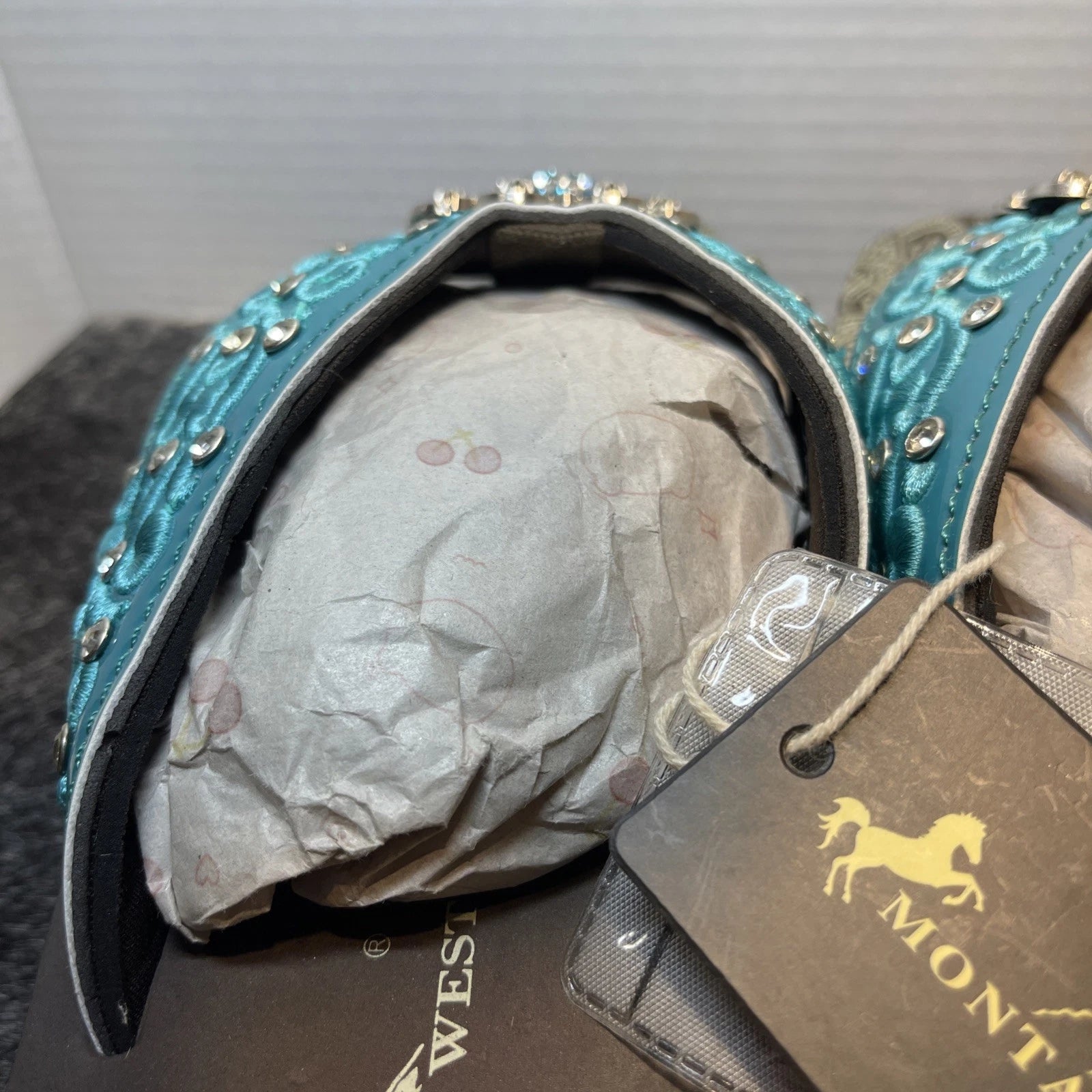 Montana West Teal Scroll Rhinestones/Studs Western Style Wedge Sandals Sz11-11.5