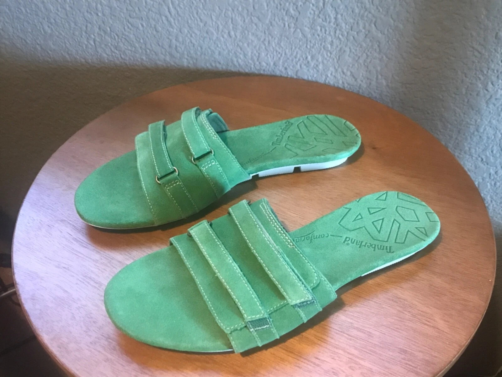 Rare New W/out Box Timberland Slide Sandals Womens Sz 9 Green Suede Adjustable