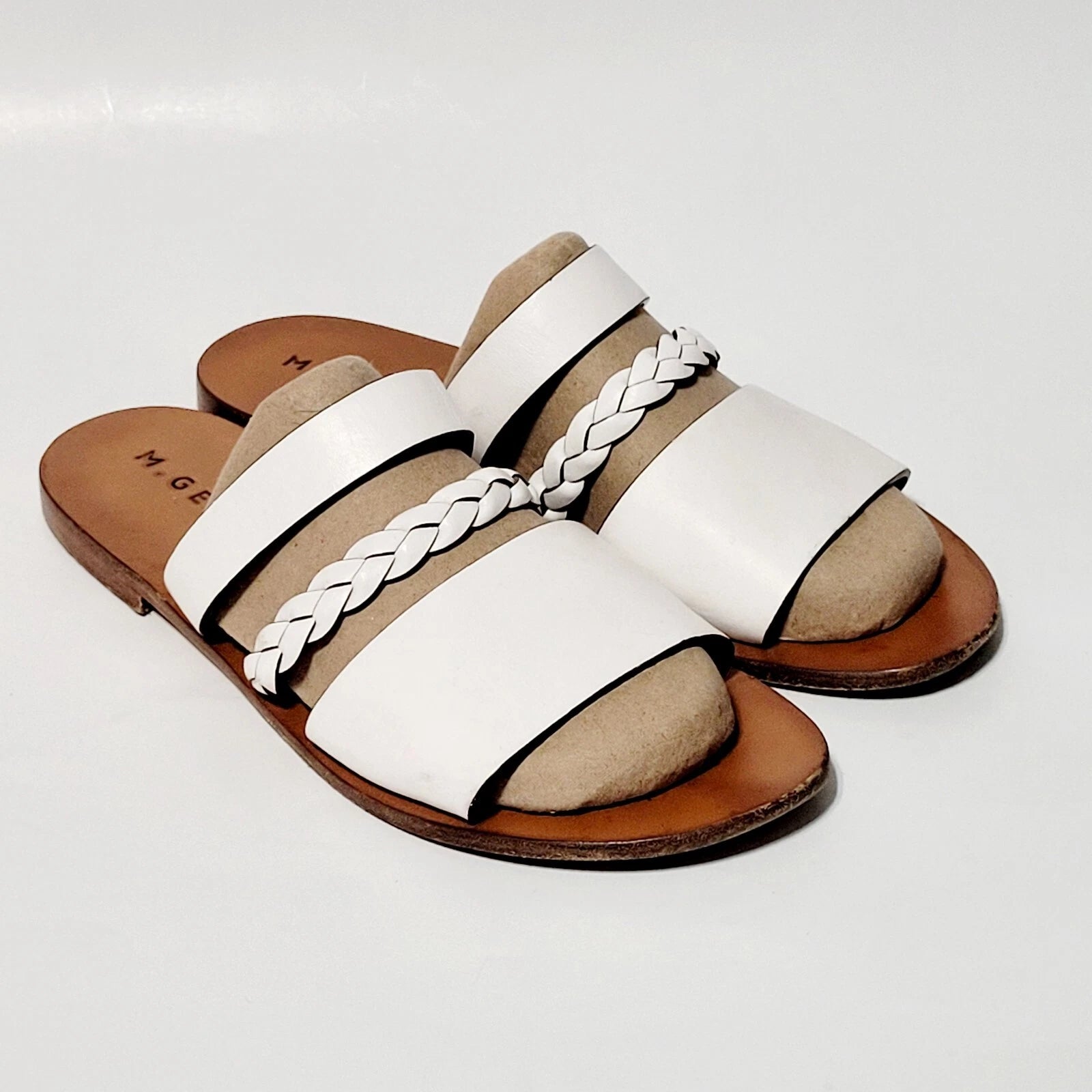 M. Gemi White Leather Flat Braided Strappy Slide Flat Sandals Wms 39EU  8.5-9 US