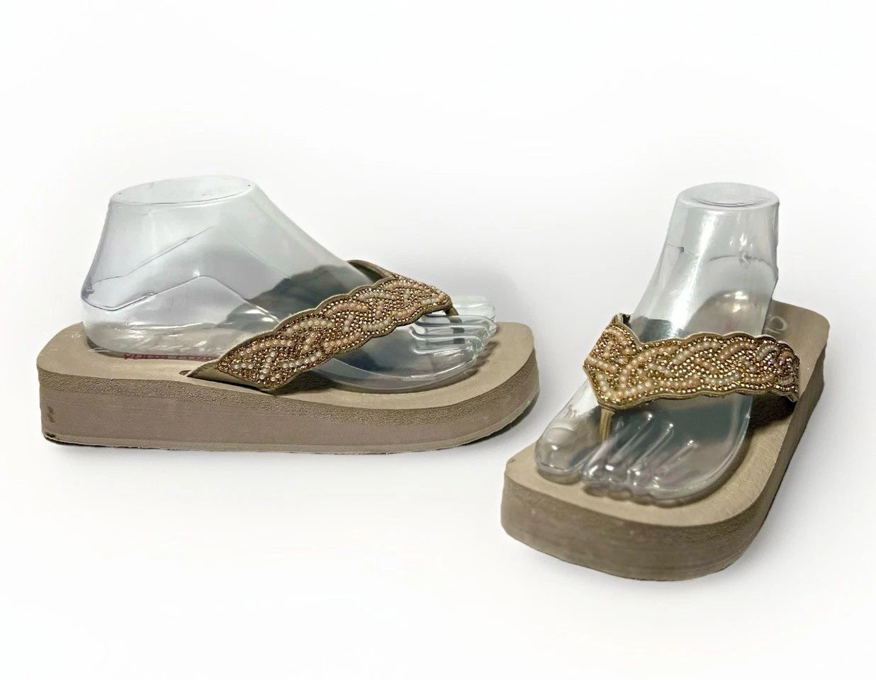 Skechers Women's Taupe Cali Vinyasa Foam Yoga Thongs Sandals Shoes Sz: 9.5