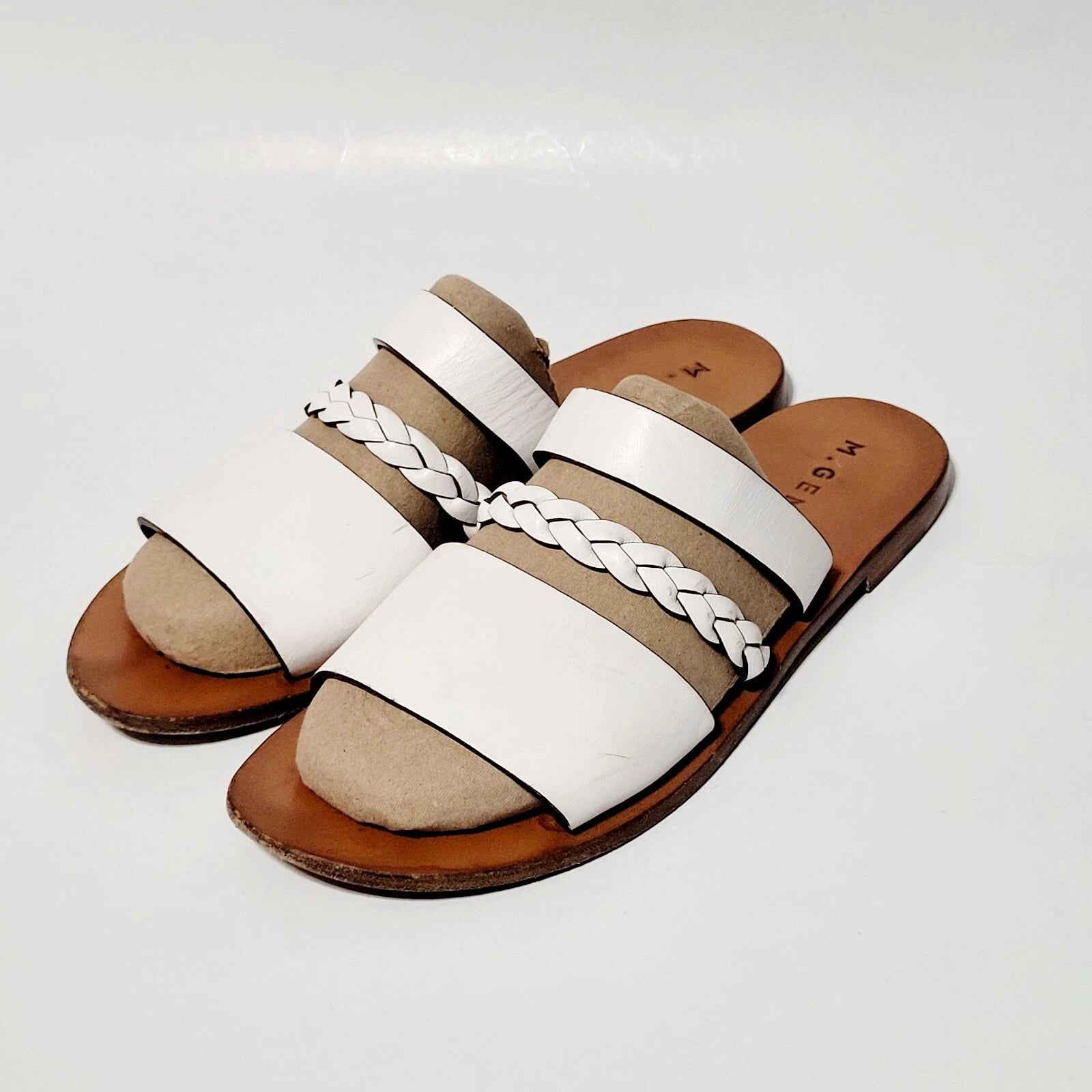 M. Gemi White Leather Flat Braided Strappy Slide Flat Sandals Wms 39EU  8.5-9 US