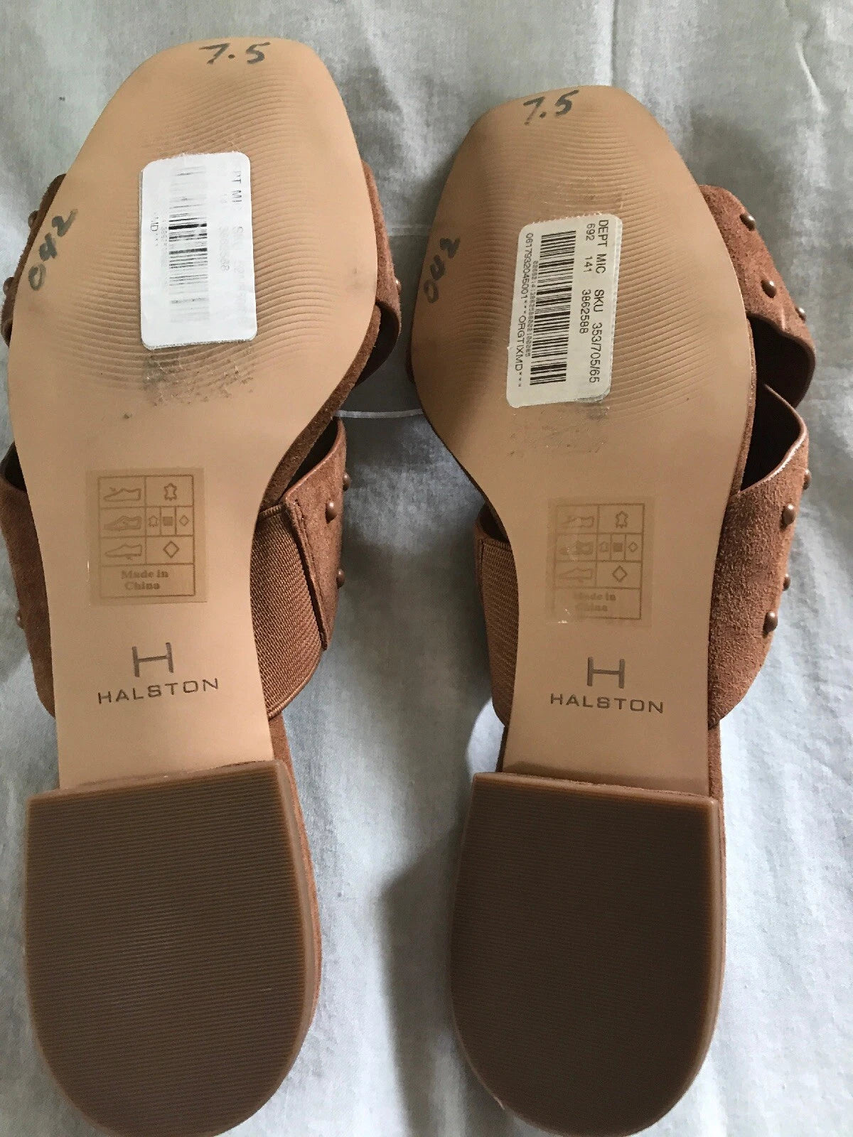 H by Halston Designer Nora Slide Sandals Studded Dress Square Toe, Size 7.5