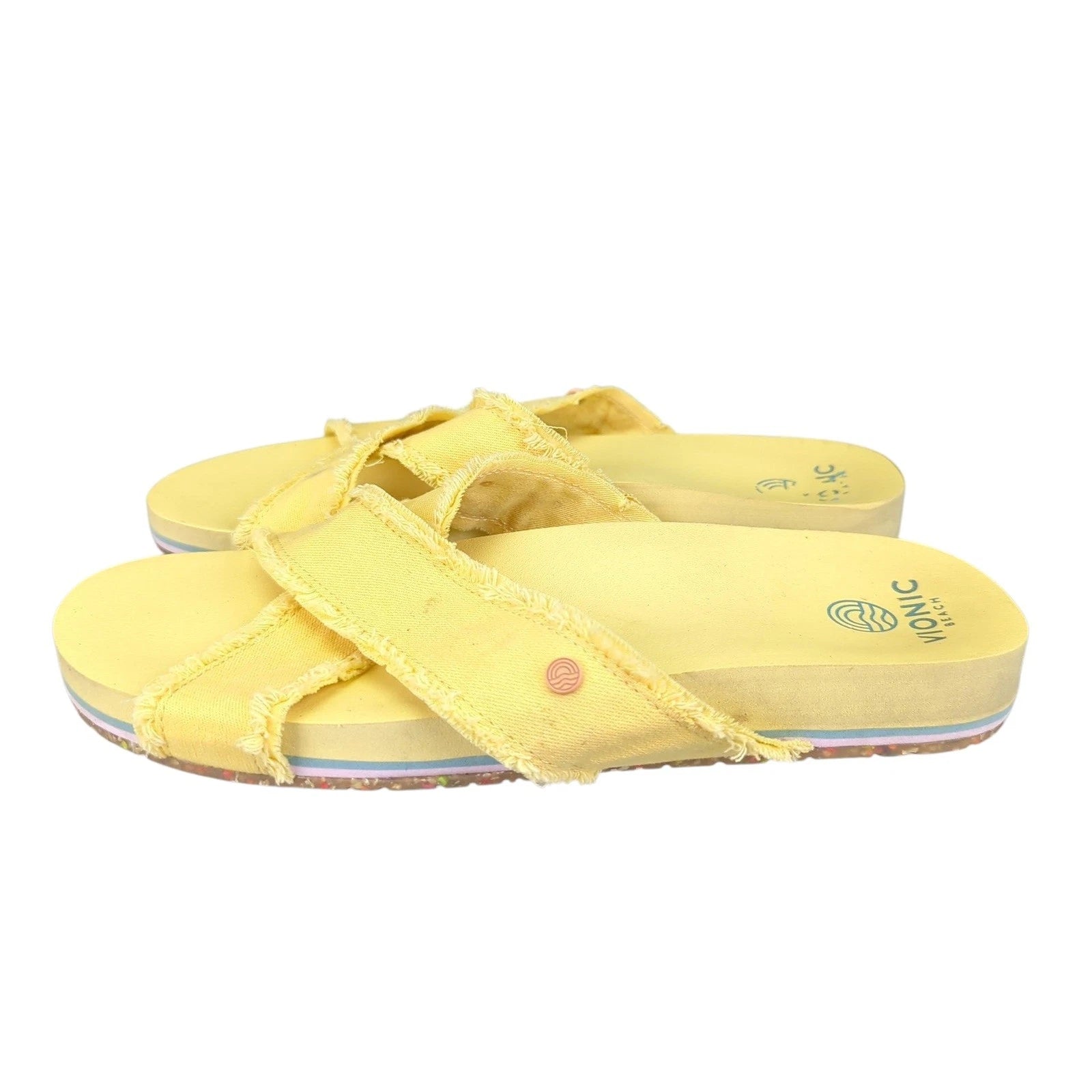 Vionic Panama Beach Malibu Yellow Fabric Crisscross Slide Sandals Women's US 10