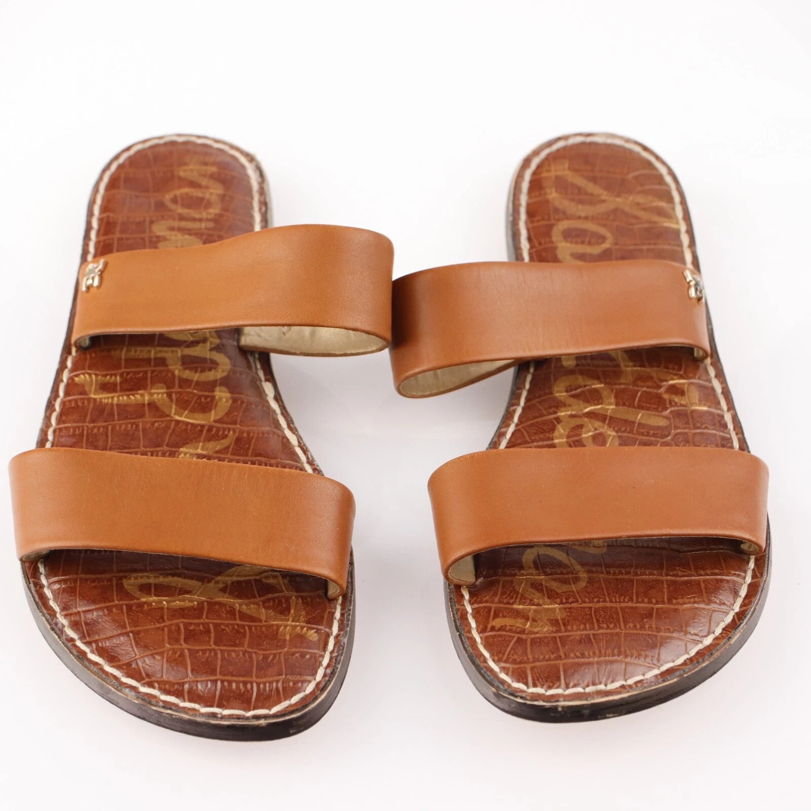 Sam Edelman Womens Gala Sandal Size 9 Cognac Tan Leather Slide Strappy Resort x