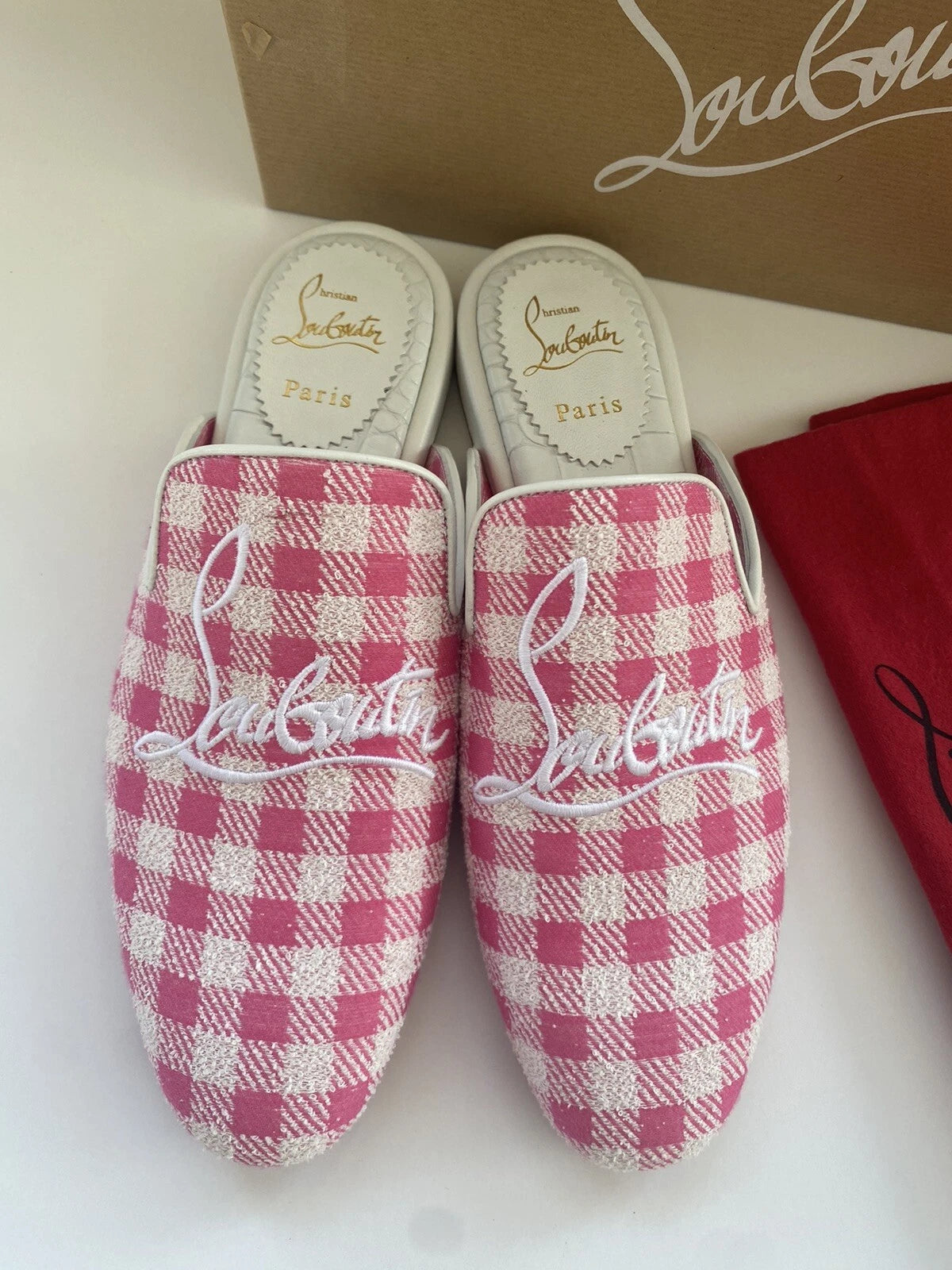 Christian Louboutin NAVY COOLITO Check Mules Slippers Slides Sandals  38.5 $750