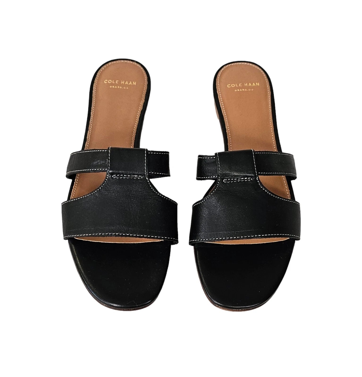 COLE HAAN Mesi Black Leather Grand OS Flat Slide Sandals Sz 8