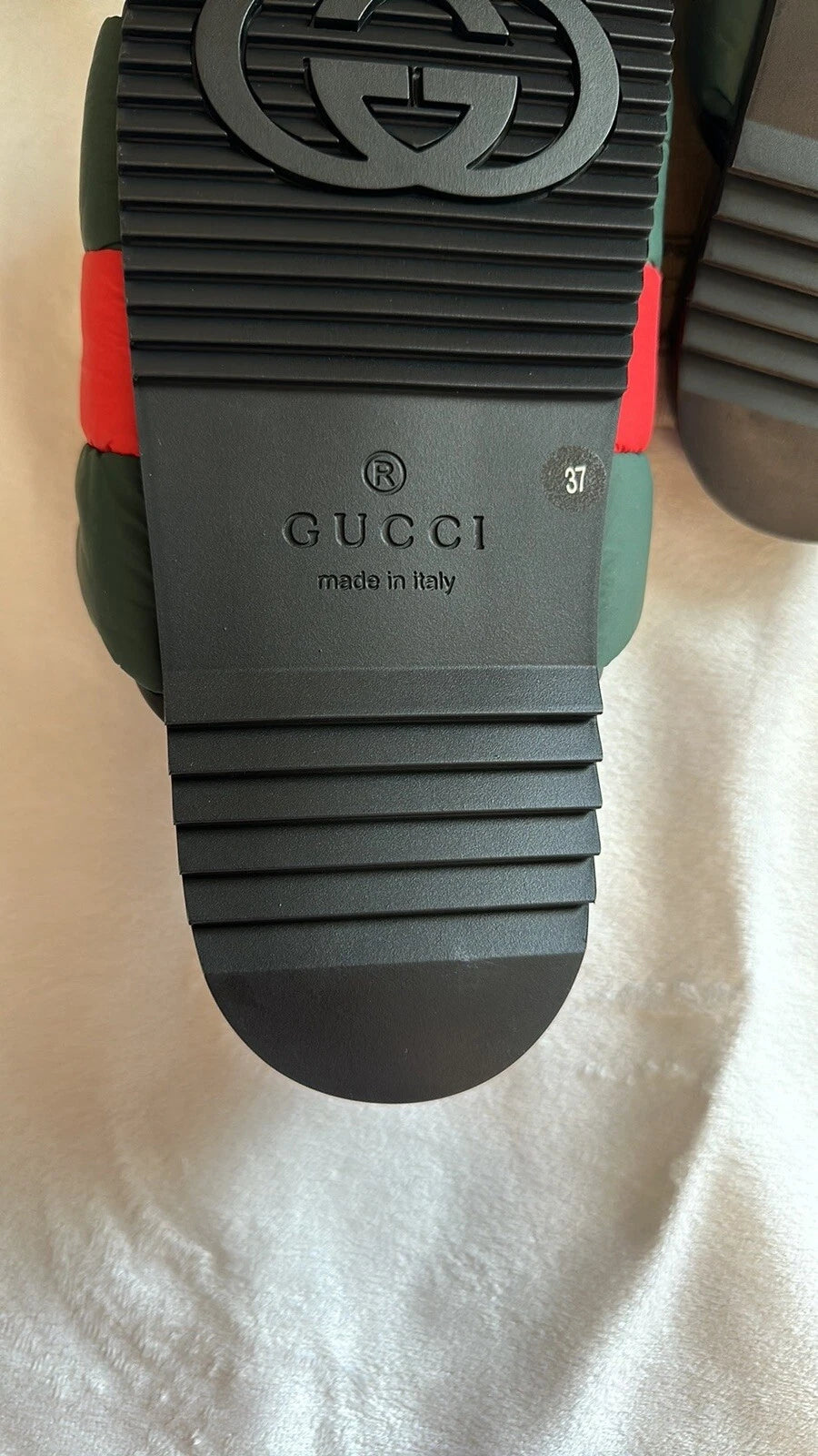 Gucci Web Puffer Nylon Slides Sandals Sz 37 Made In Italy BNIB