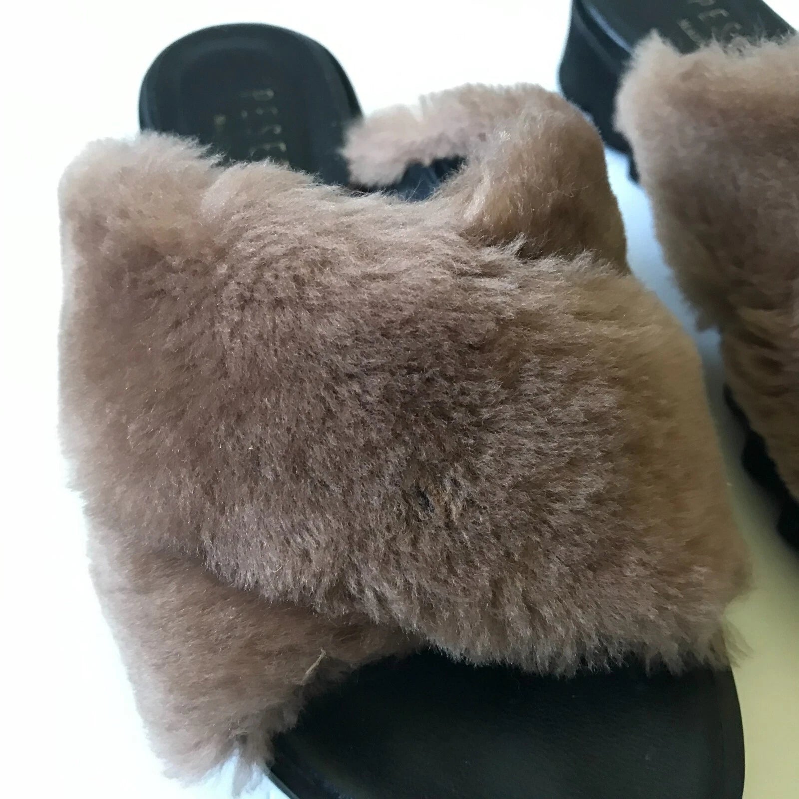 Peserico Slide Sandals Womens 36 6 Black Mauve Pink Fur Platform Slip On Fuzzy