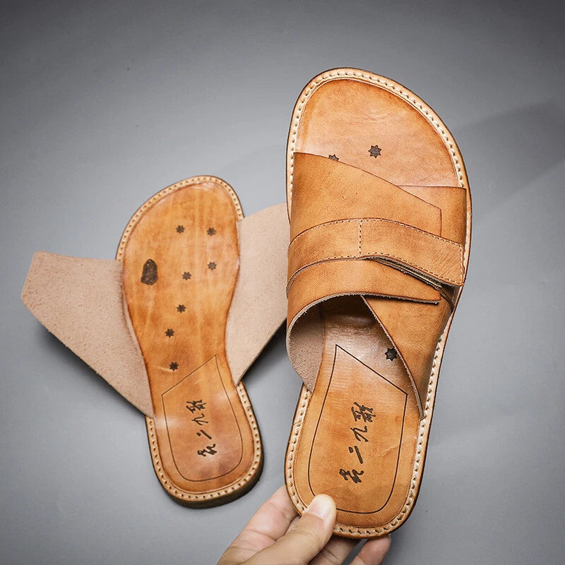 Roman Style Mens Women Real Leather Open Toe Slipper Sandals Flats Shoes Outdoor