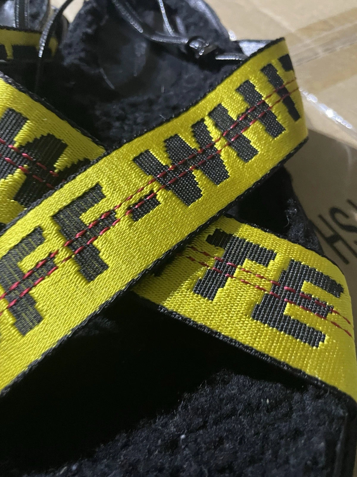 Off - White Yellow Canvas Leather Strap Sandals Women US 7.5