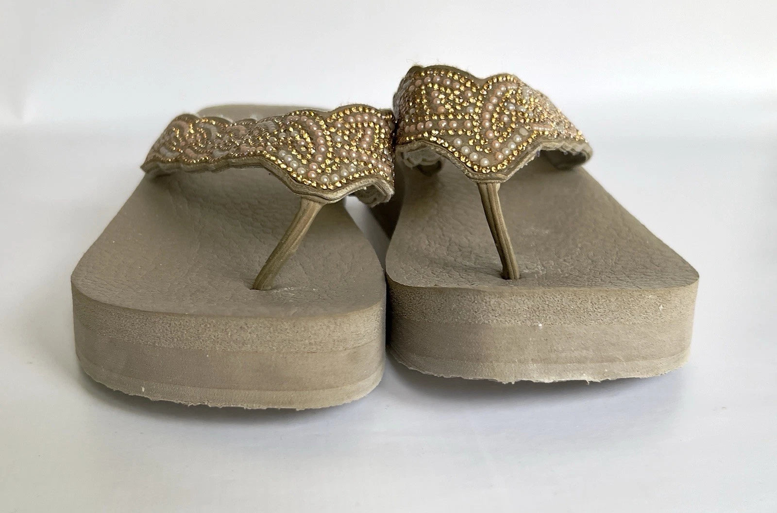 Skechers Women's Taupe Cali Vinyasa Foam Yoga Thongs Sandals Shoes Sz: 9.5