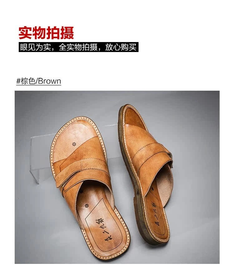 Roman Style Mens Women Real Leather Open Toe Slipper Sandals Flats Shoes Outdoor