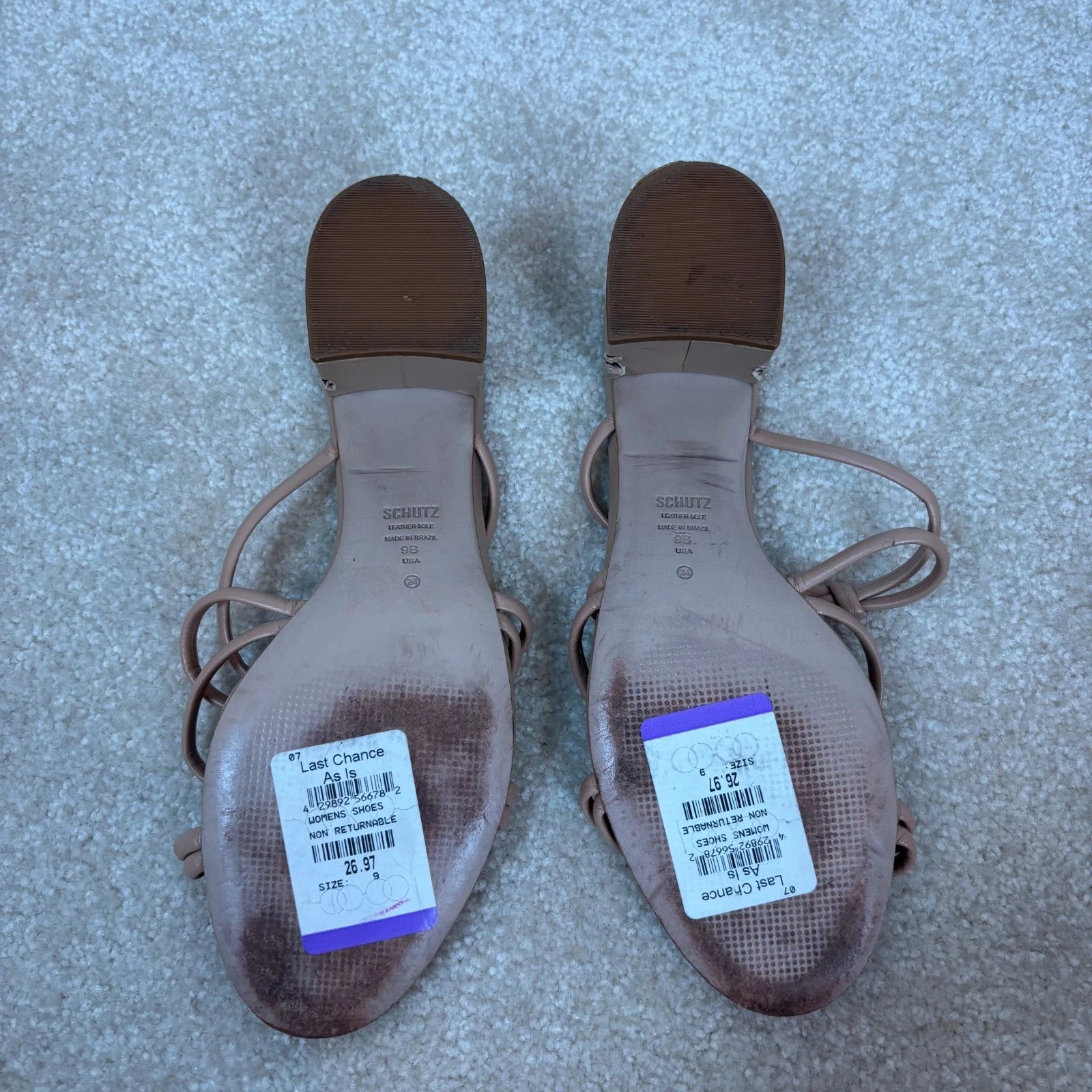 Schutz Princey Strappy Block Heel Slide Sandals Leather Size 9