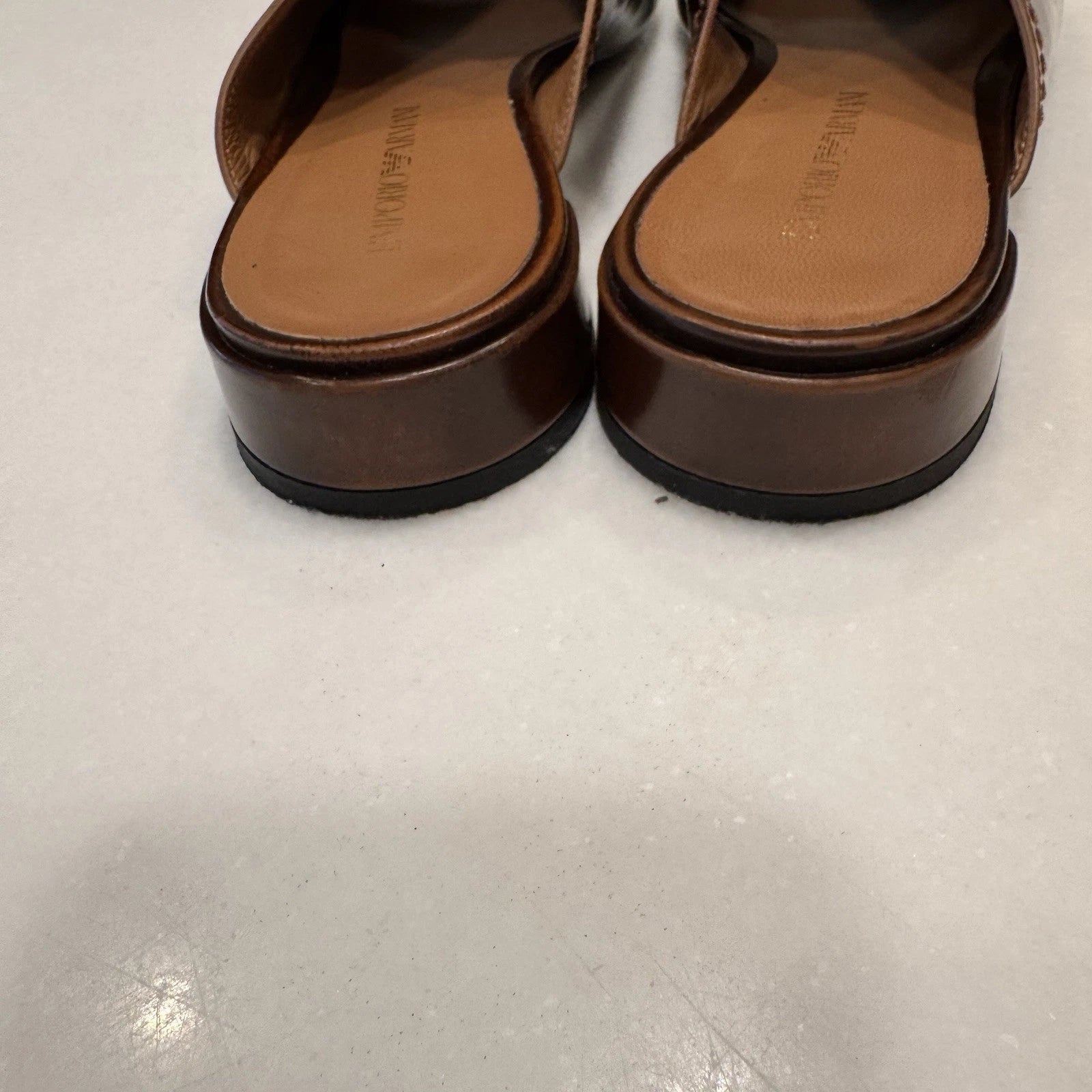 Emporio Armani Women’s Open Toe Slide Mules Brown Leather Size US 9 EU 39