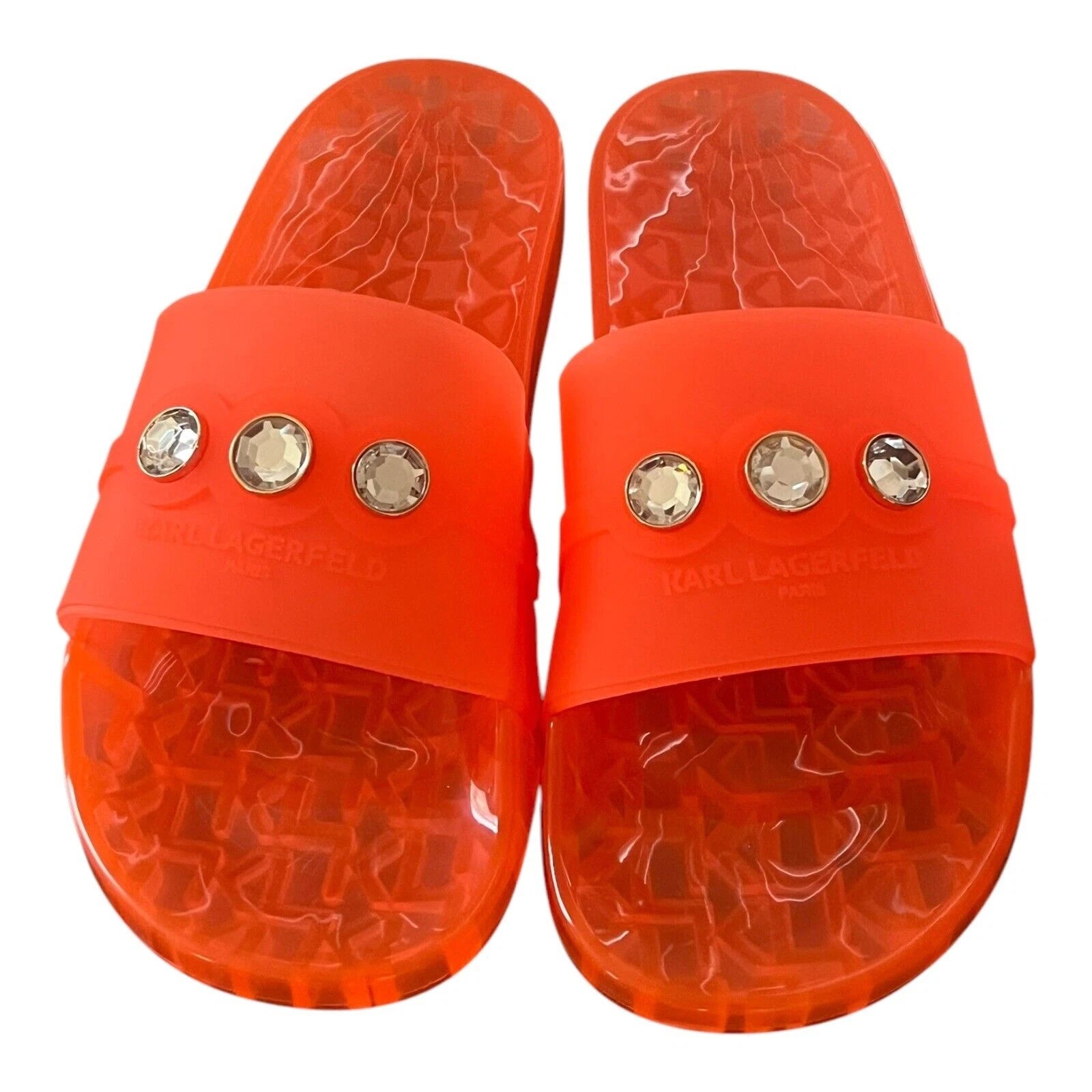 Karl Lagerfeld Paris Bijou Fashion Women's Slide Sandal Slipper Orange Size 10