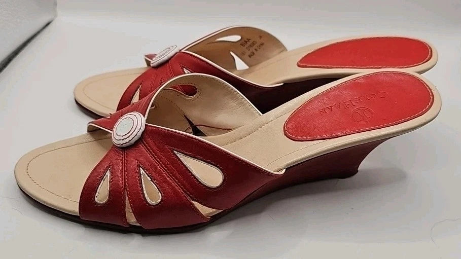 Cole Haan Stunning Leather Kitten Wedge Slides 8.5AA Party Holiday #210