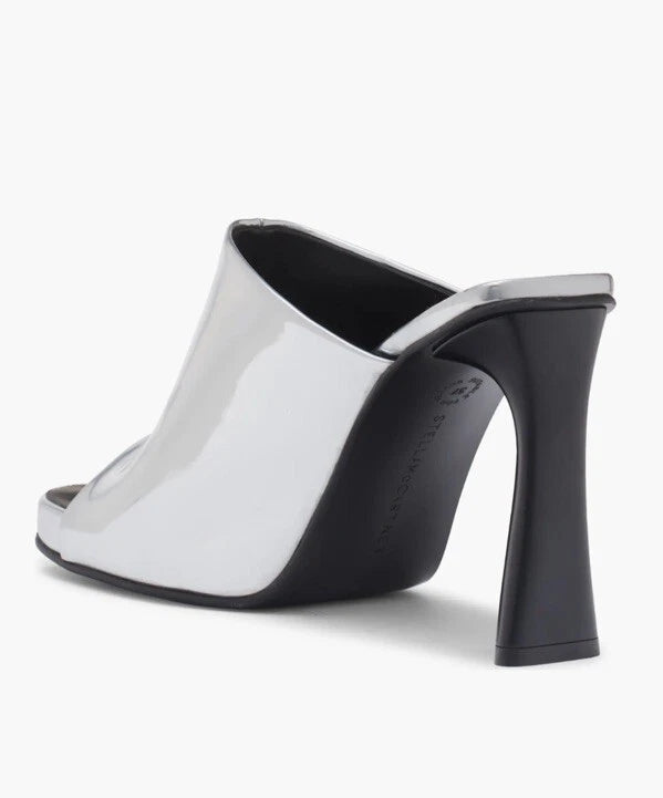 Stella Mccartney Ladies Silver Metallic Elsa Mirror Slide Sandals Mules, 39, 9
