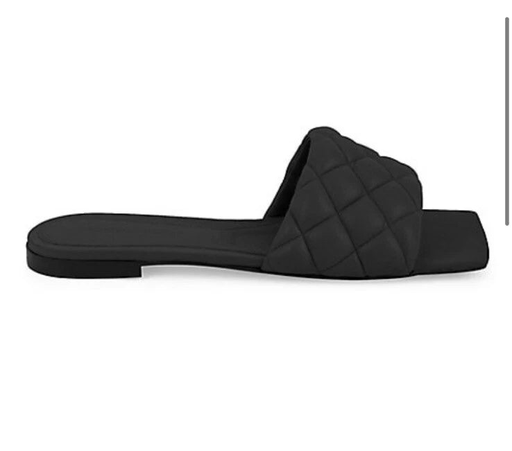 BOTTEGA VENETA Quilted Padded Flat Sandals In Black Leather 37.