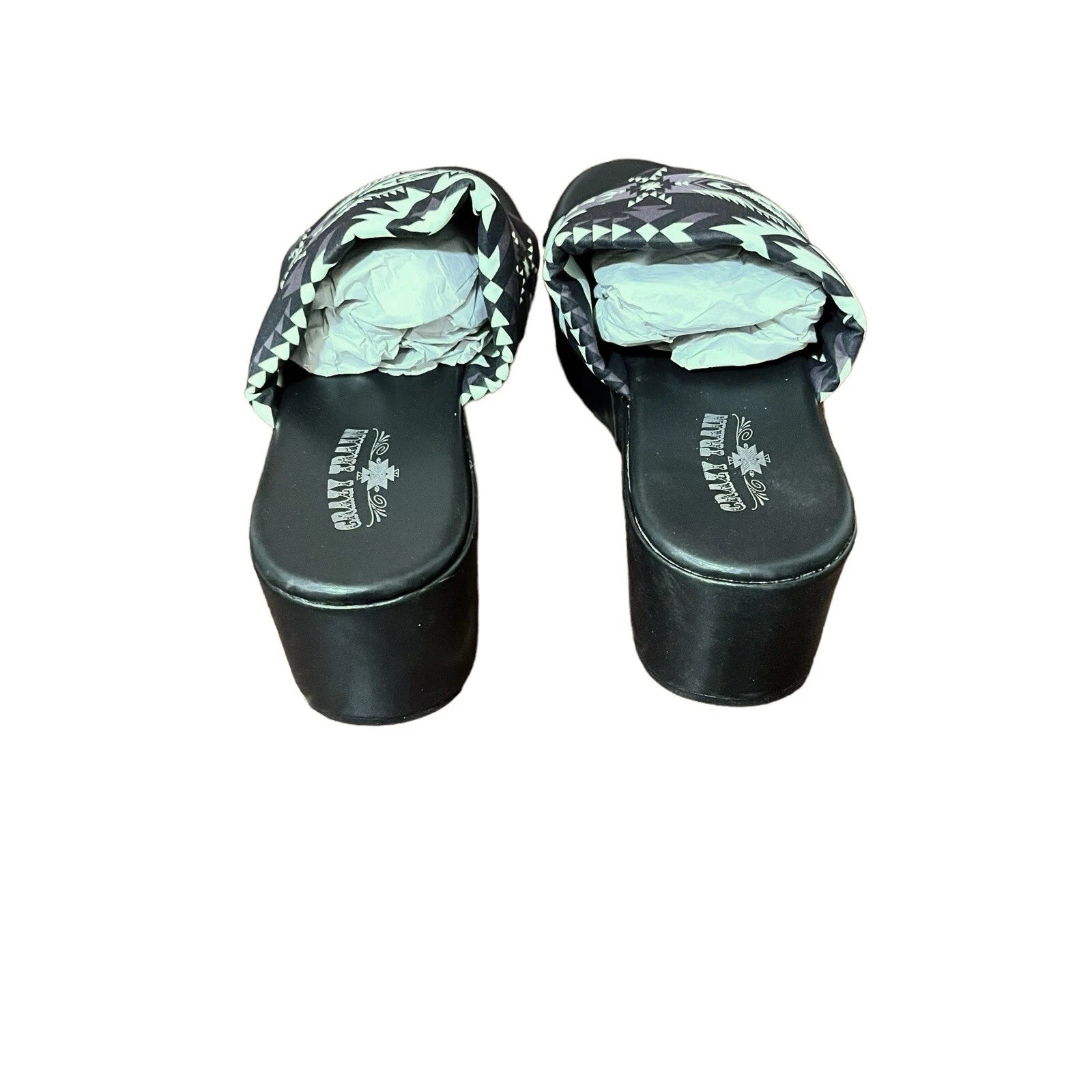 Crazy Train 90s Platty Aztec Bold Black & White Sandal Wedges Platform Slides 9