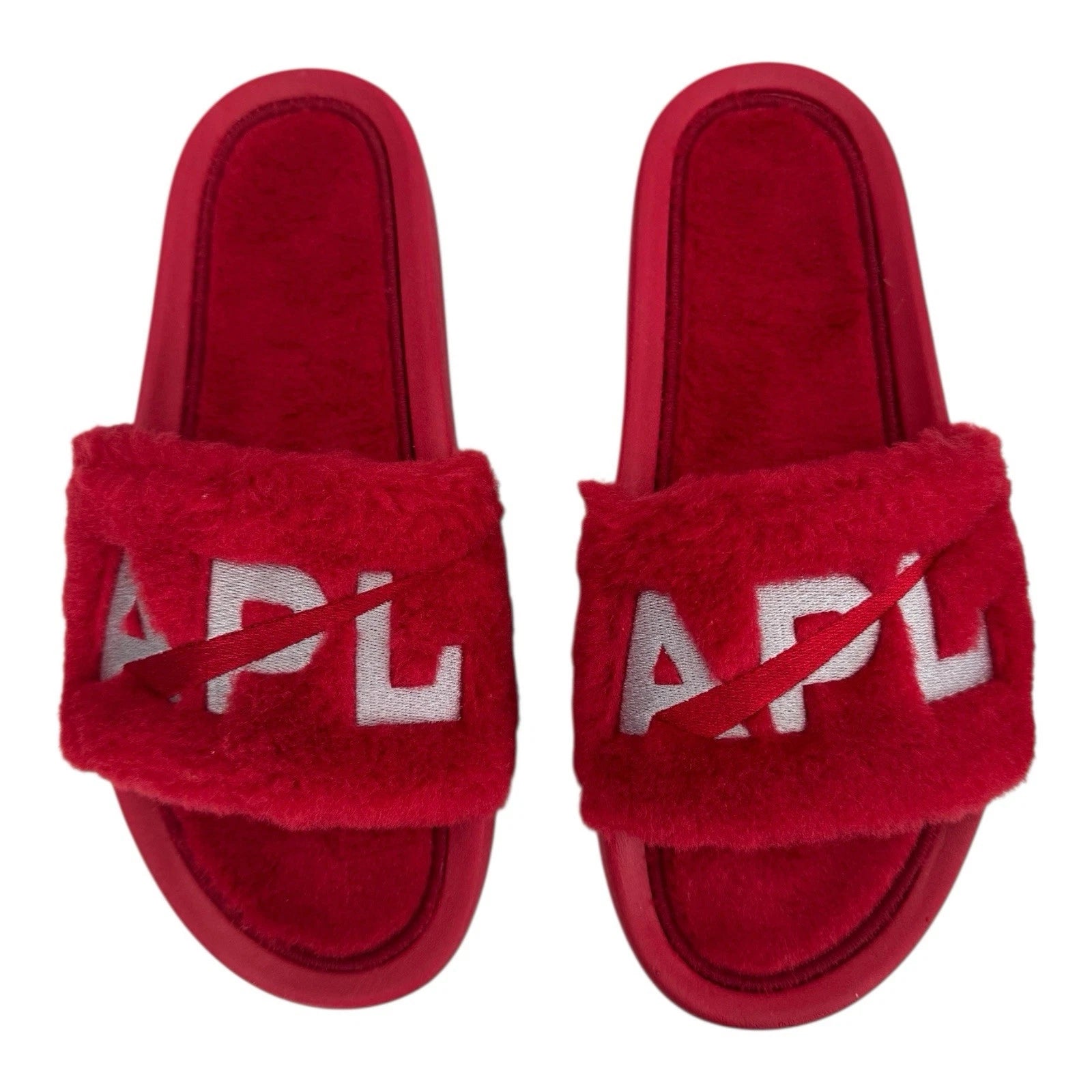 APL Women’s Shearling Furry Slide Sandals in Red/Silver Size 10