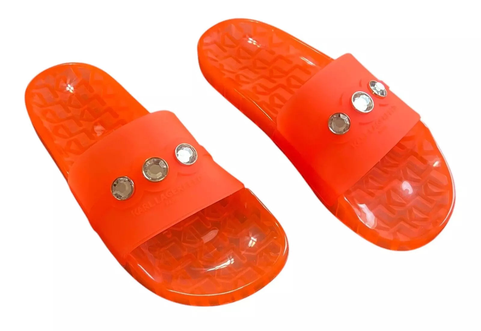 Karl Lagerfeld Paris Bijou Fashion Women's Slide Sandal Slipper Orange Size 10