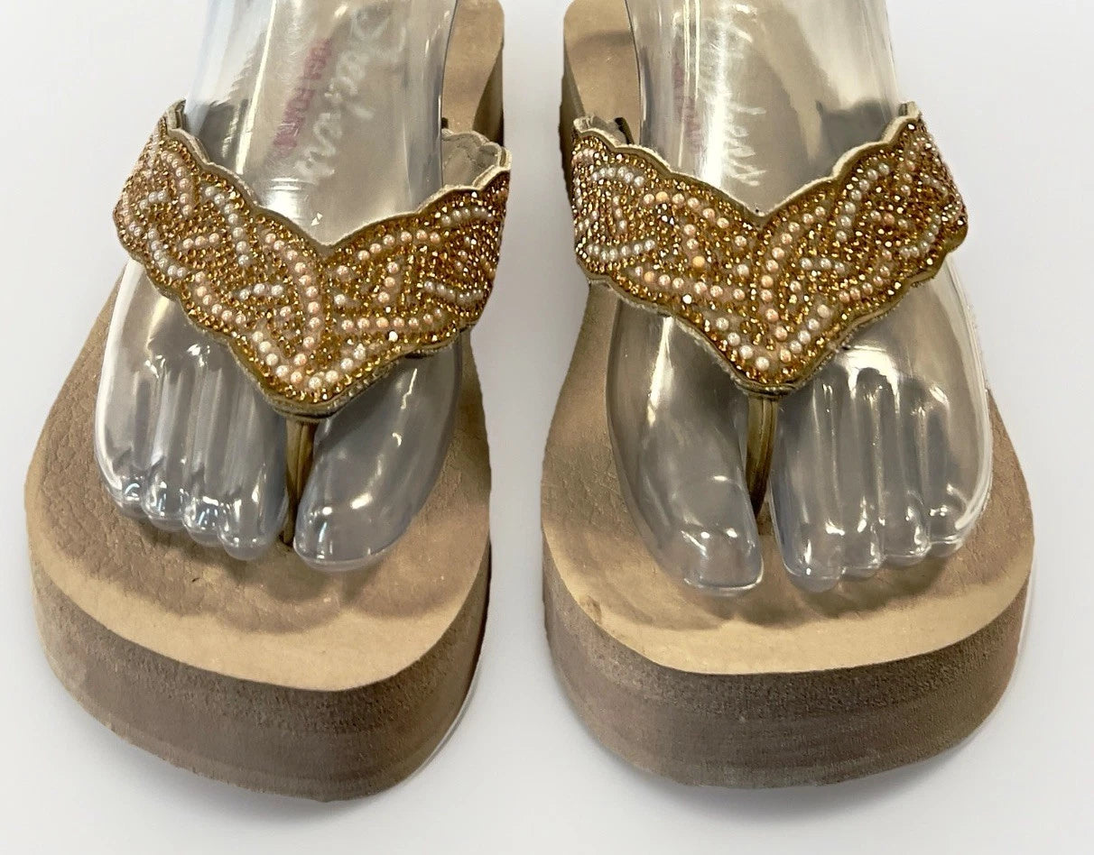 Skechers Women's Taupe Cali Vinyasa Foam Yoga Thongs Sandals Shoes Sz: 9.5