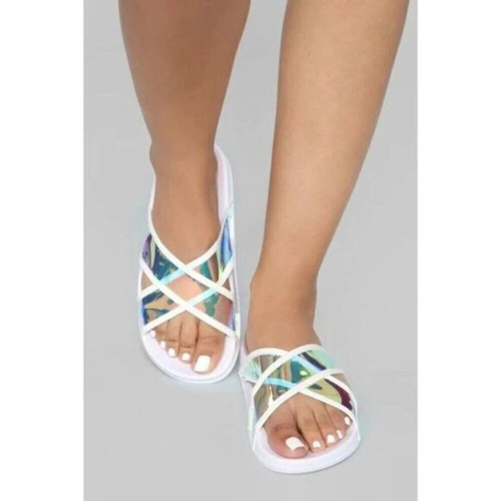 Look Here Slide Slip On Sandal White 8.5