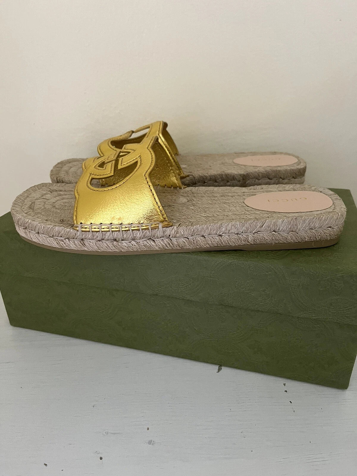 NIB GUCCI Interlocking GG Cut Out Espadrille Sandals 725830 Sz 39.5G US 9.5 $660