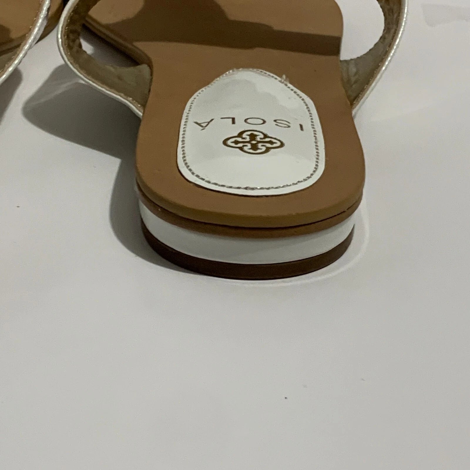 Isola White Gold Thong Sandal Flat Dress Shoe Open Heel Slide Women 7.5