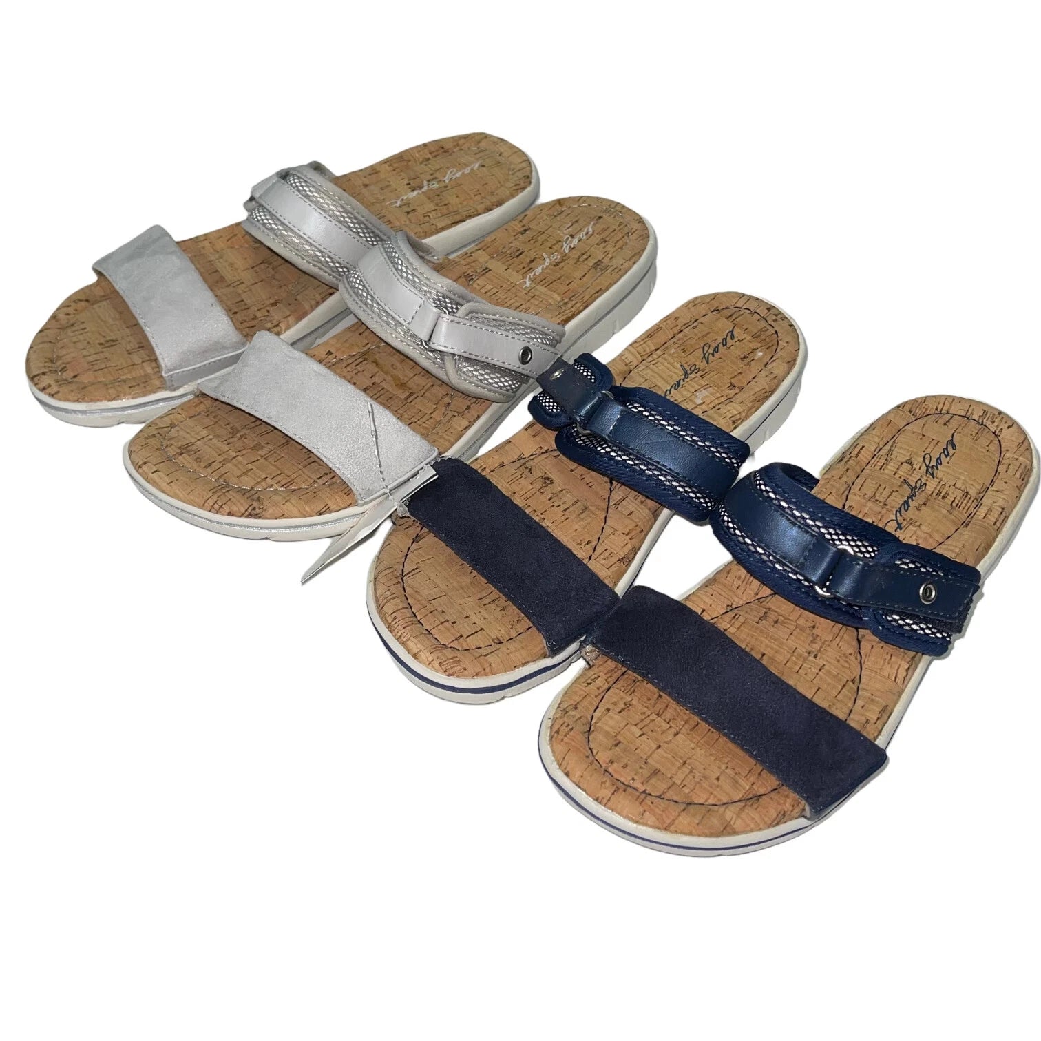 Easy Spirit Sandals Blue or  Silver Slides Cork Adjustable Lightweight Nautical