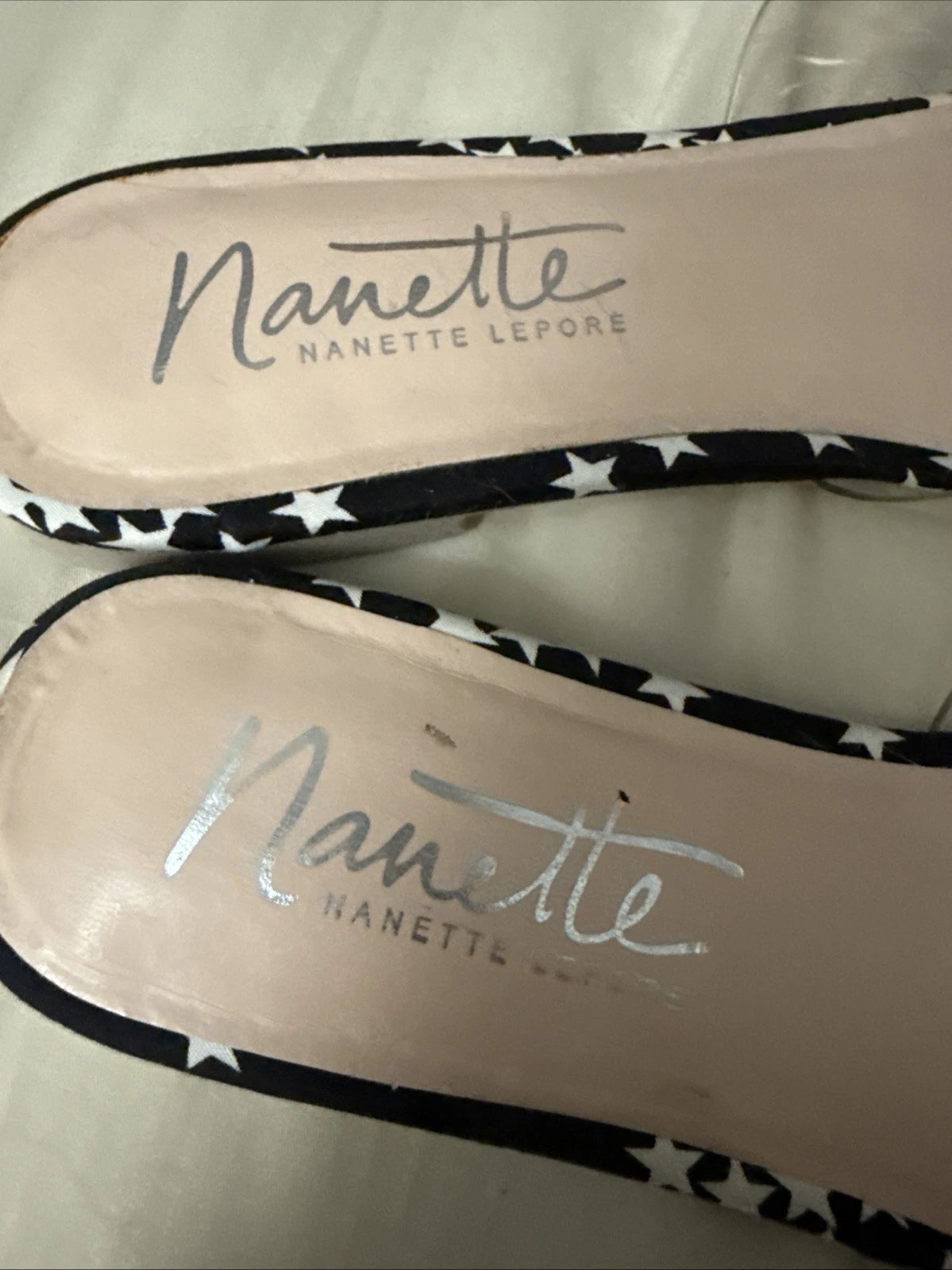 Nanette Lepore Women's Sandals Jeweled Transparent Star Flats Slip On Sz 7.5