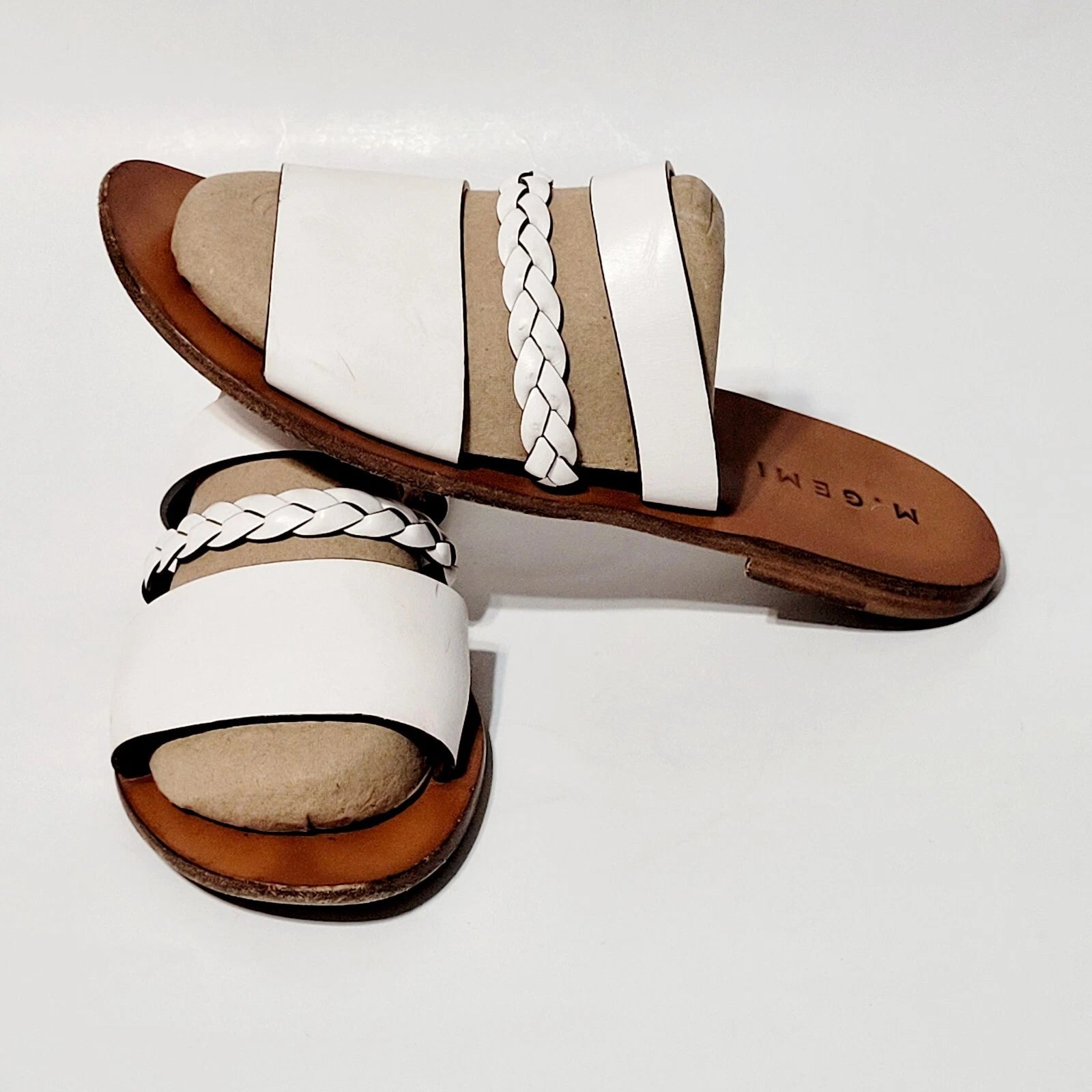 M. Gemi White Leather Flat Braided Strappy Slide Flat Sandals Wms 39EU  8.5-9 US