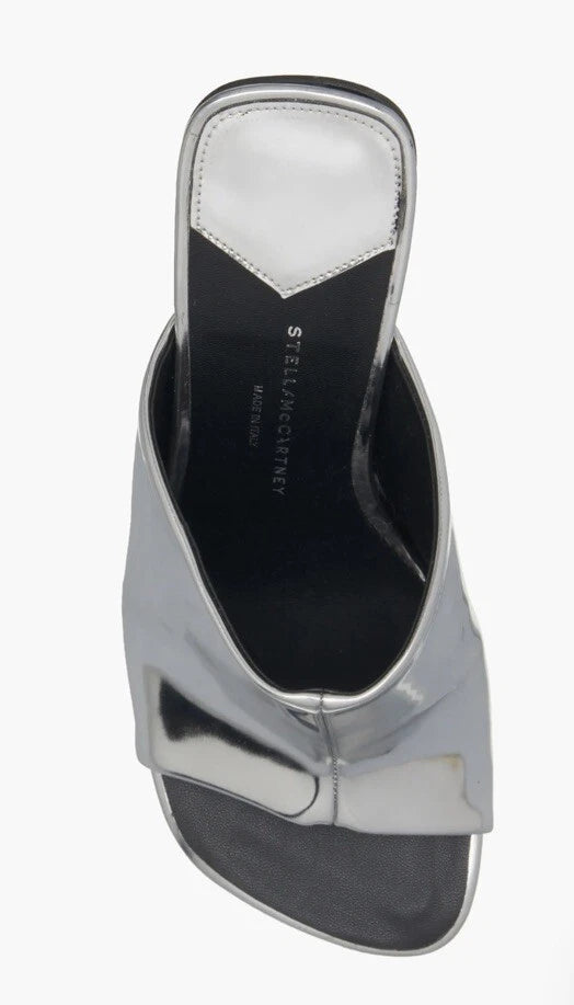 Stella Mccartney Ladies Silver Metallic Elsa Mirror Slide Sandals Mules, 39, 9