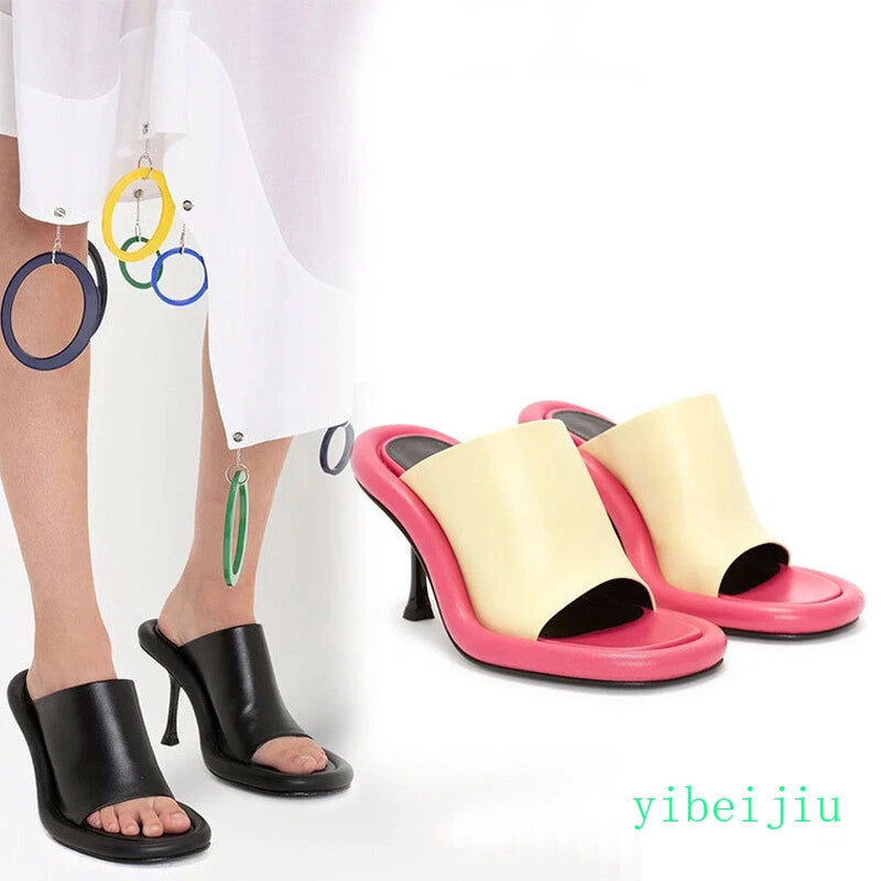 Summer Women's High Spool Heel Mules Dress Slides Slippers Party Sandals Fashion