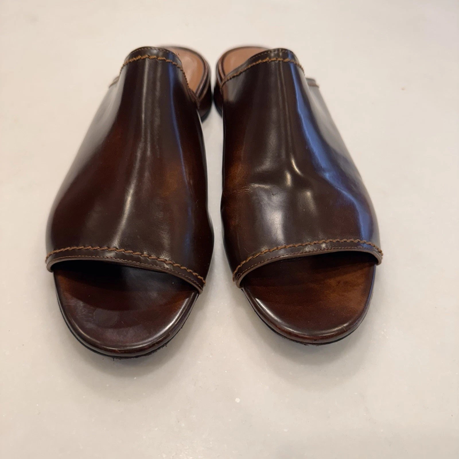 Emporio Armani Women’s Open Toe Slide Mules Brown Leather Size US 9 EU 39