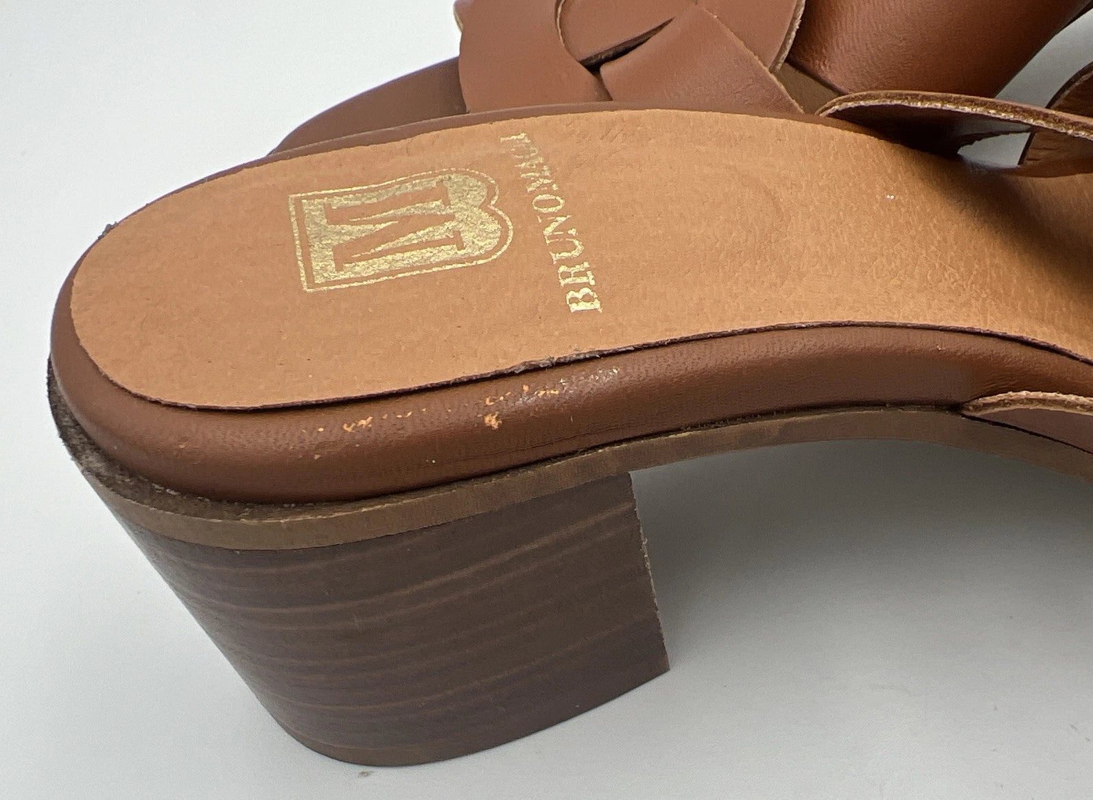 BRUNO MAGLI ARIA Block Heel Brown Leather Slide Sandal Women's Size 9M NEW