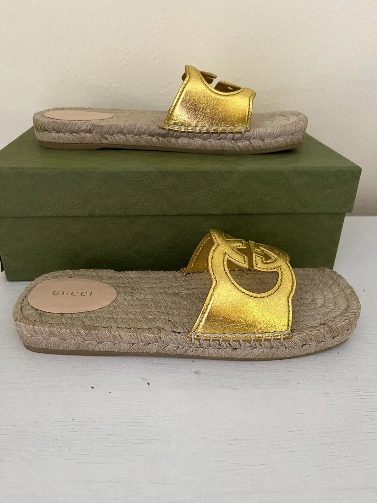 NIB GUCCI Interlocking GG Cut Out Espadrille Sandals 725830 Sz 39.5G US 9.5 $660