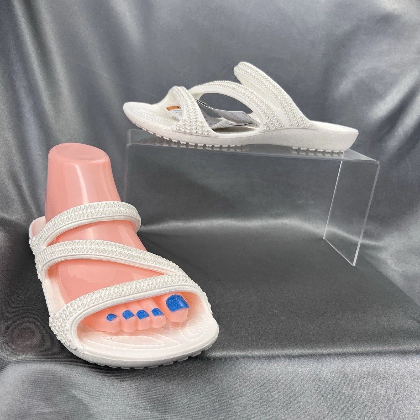 Crocs Kadee II Strappy Sandals Women's 7 White Jewels Summer Slides 211350-100